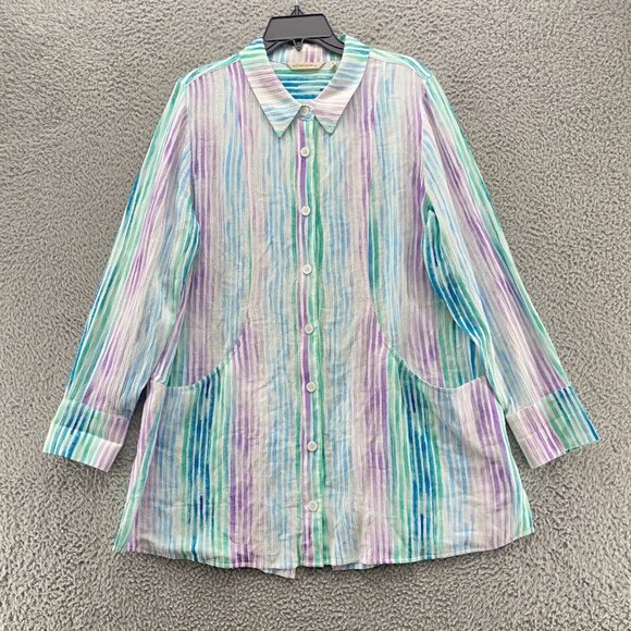 Soft Surroundings Senna Pastel Stripes Gauze Button Down Shirt Tunic Pockets XL - Picture 13 of 15